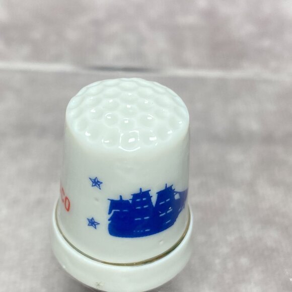Vintage San Francisco Souvenir Thimble With Blue Ship and Red Text Porcelain - Picture 5 of 7